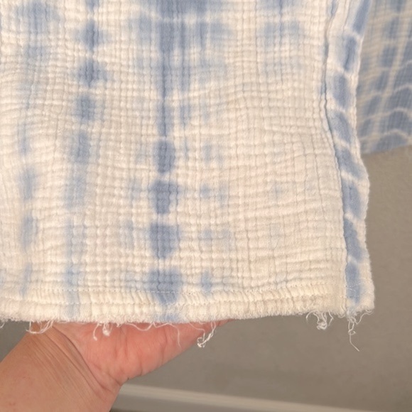 Charlie B Tie Dye Blue & White Wide Leg Drawstring Waist Raw Hem Lounge Pants XS - Picture 4 of 8